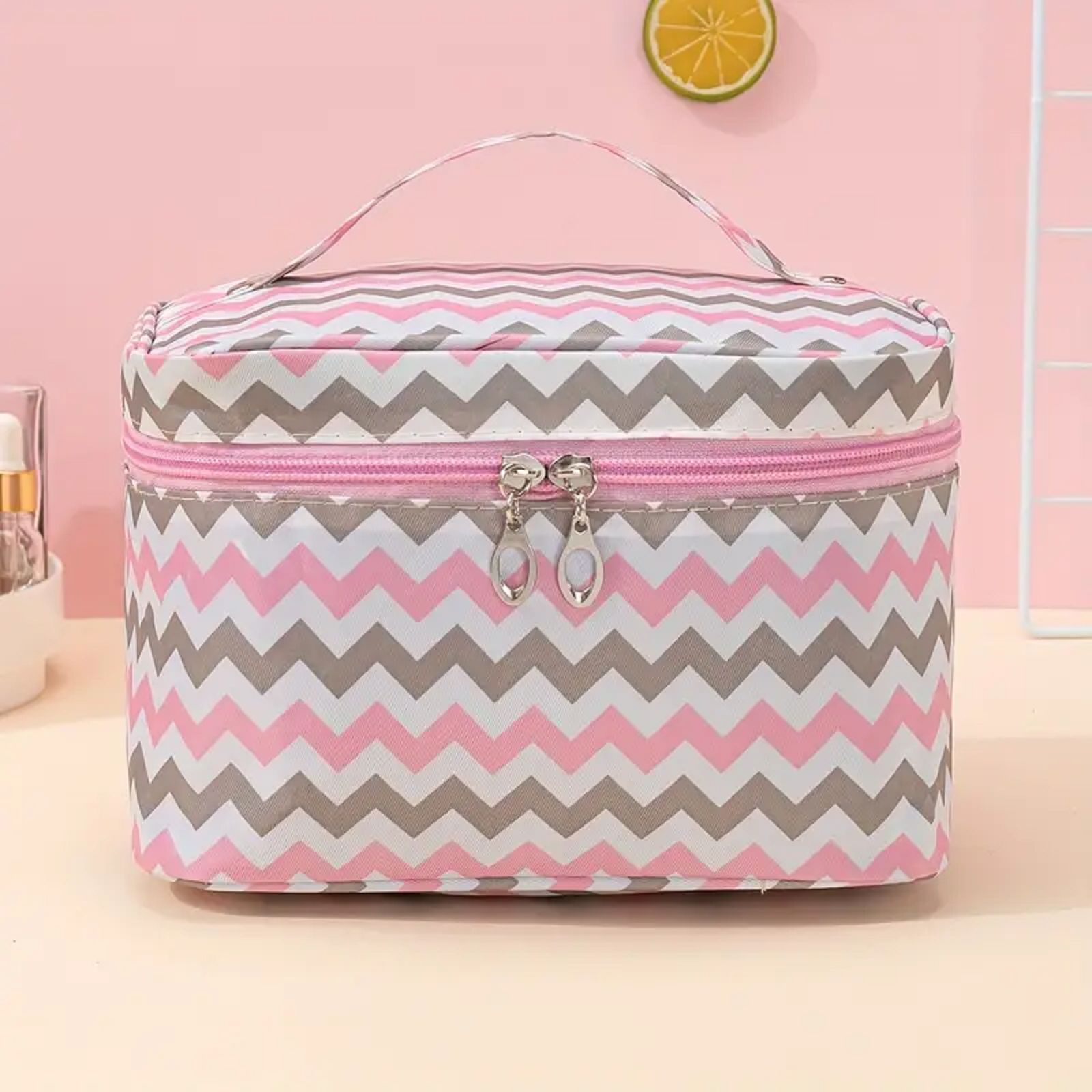 New Internet Celebrity Corrugated Cosmetic Bag Korean Style Large Capacity Girly Heart Portable Travel Portable Washery Storage Bag Cross-border