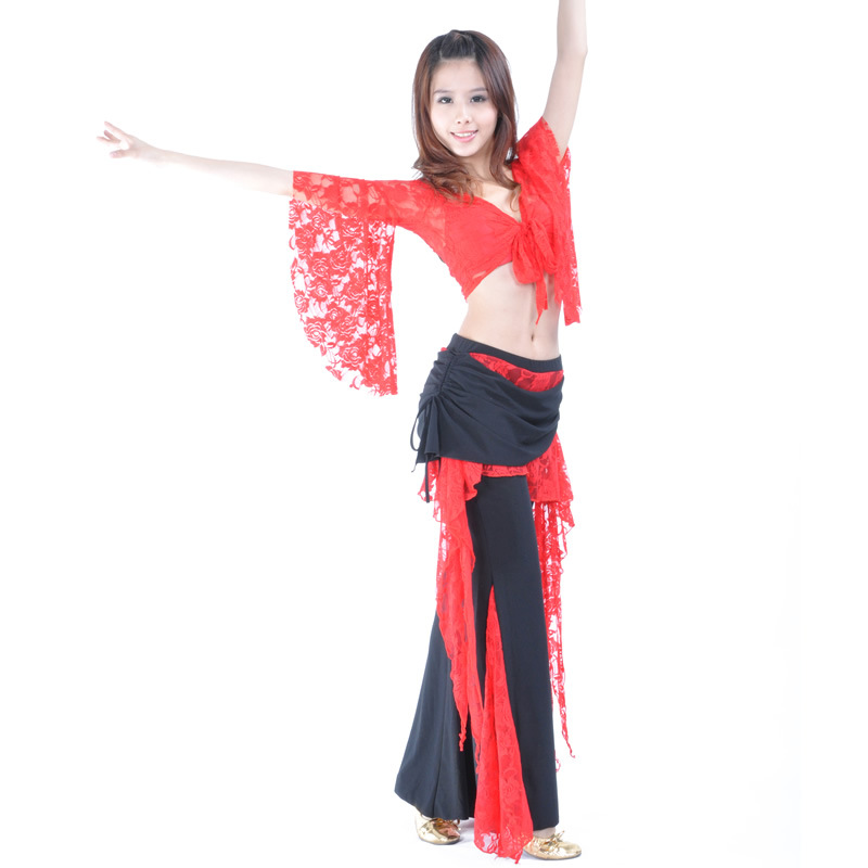Picture of 08# Lace Pants Lace Top Belly Dance Clothing Trumpet Sleeve Matching Waist Skirt Split Pants Chaozhou Tripartite