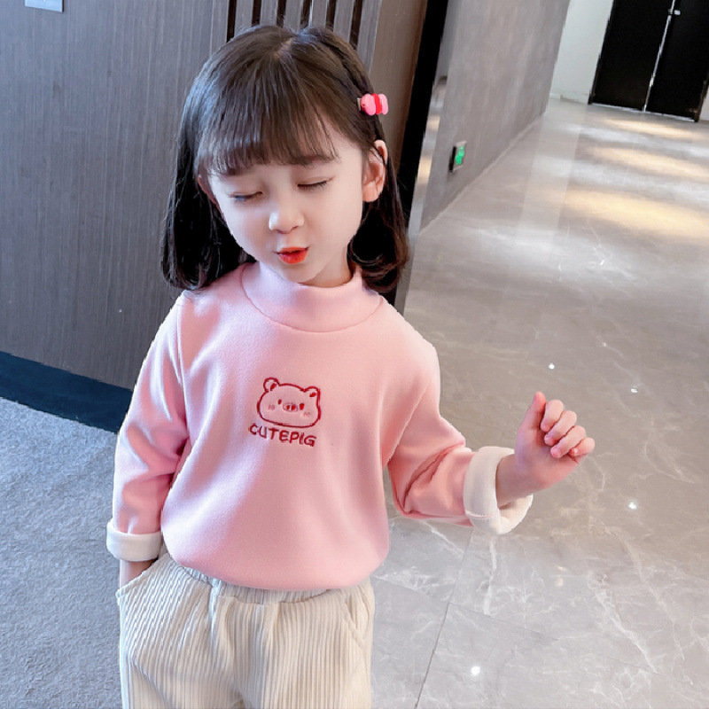 Picture of Children's Wear Winter Girls' Base Shirt fleece-lined Thickened Small and Medium-sized Children's One-piece Velvet Top Children's Half-high Collar Warm Shirt for Women