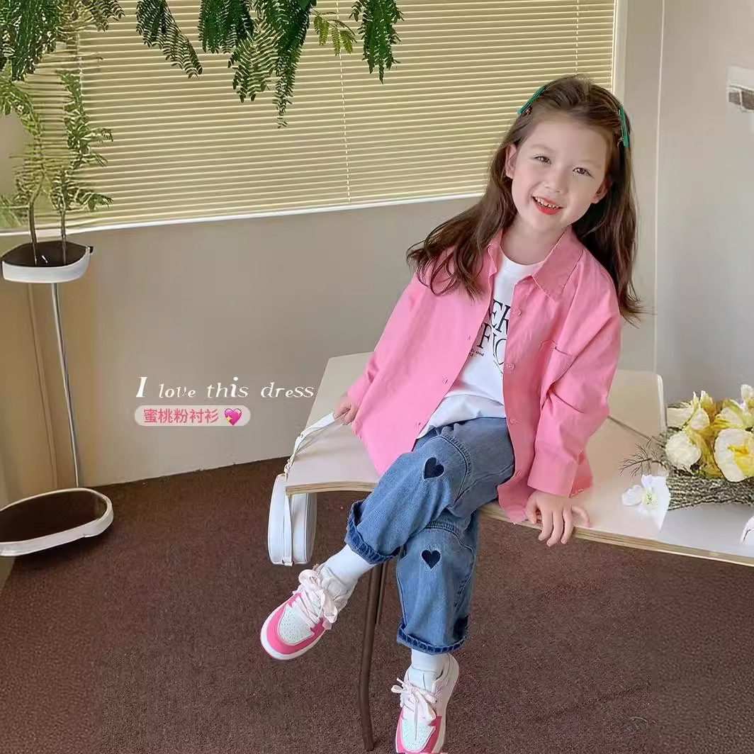 2025 Girl's Shirt Coat Small and Medium-sized Children's Autumn New Dopamine Lapel Cardigan Coat Korean Casual Top