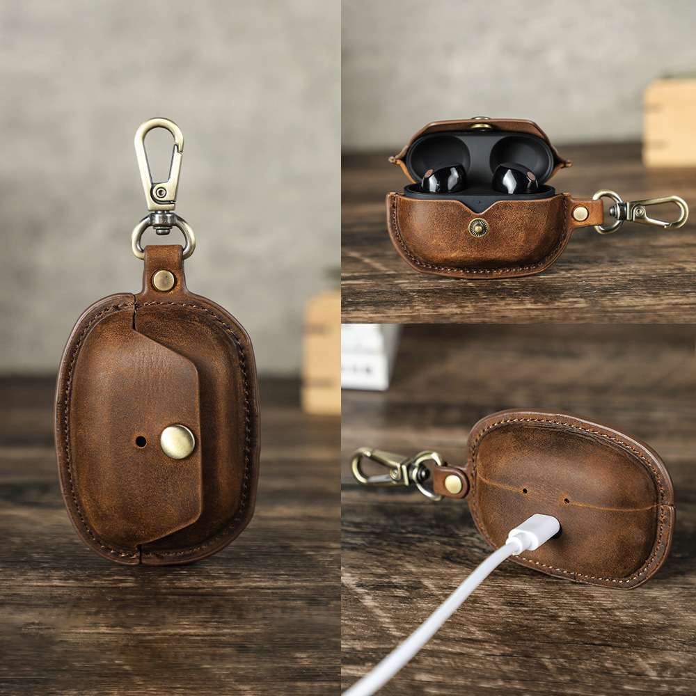 Picture of Suitable for New Sony wf-1000xm5 Leather Headphone Case Hook Portable Drop-resistant Bluetooth Headset Protective Cover