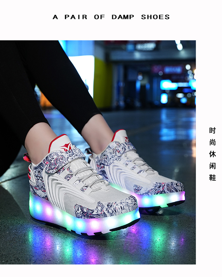 Picture of Cross-border foreign trade helos shoes LED ultra-light luminous charging pulley two-wheel light shoes for boys and girls ice skates invisible