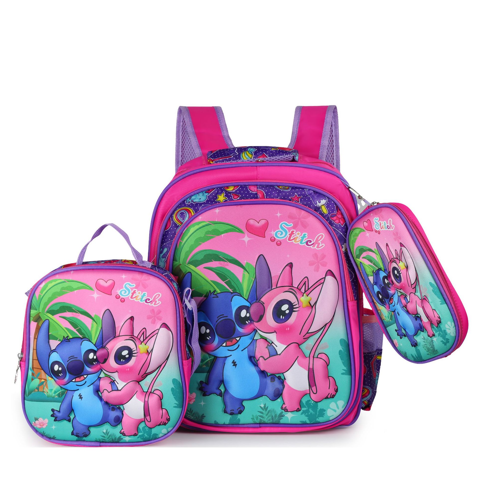 Picture of Cross-border three-piece children's schoolbag 16-inch sleeved pull rod large capacity 3D hard shell labubu kindergarten schoolbag