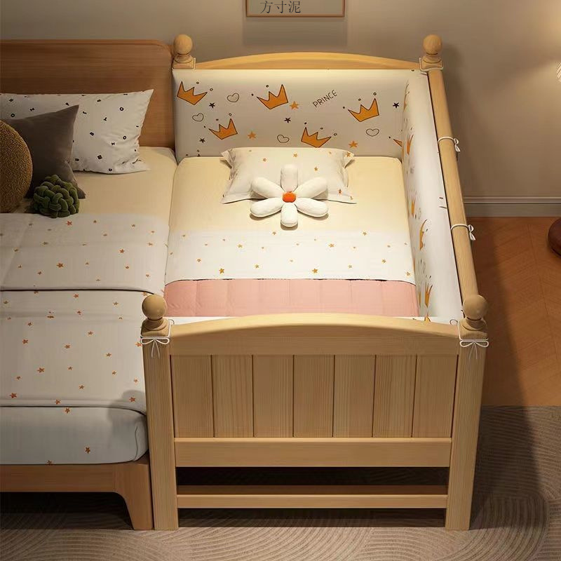 Solid wood children's patchwork bed height adjustable, wider bedside bed, adults can sleep boys, girls wide cot