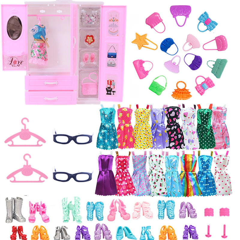 Picture of 2023 New Bobby Doll Accessories pvc Clothes Cabinet Storage Portable Box Wardrobe + Clothes Accessories 30 Piece Set