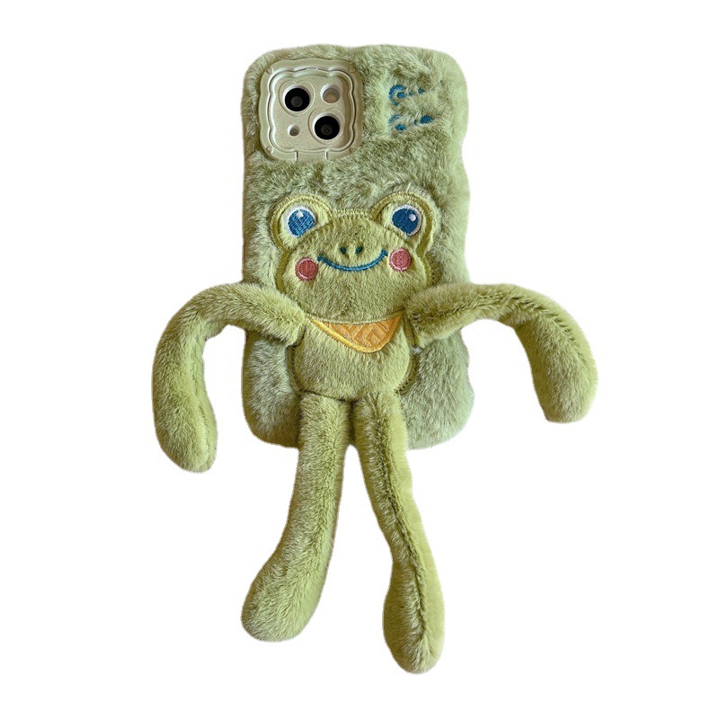 Picture of For Apple 14Promax plush mobile phone case 16 cute frog 15 creative pull 13 anti-fall cartoon doll
