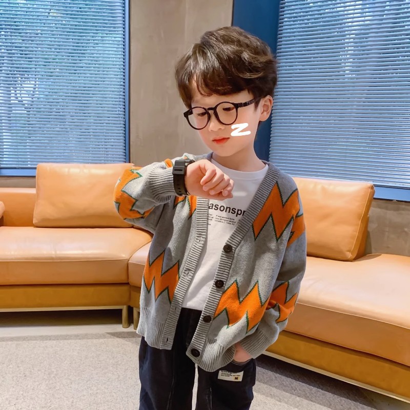 Boys' Sweater 2023 Korean New Baby Cardigan Children's Wear Autumn Children's V-Neck Button Sweater Casual Top