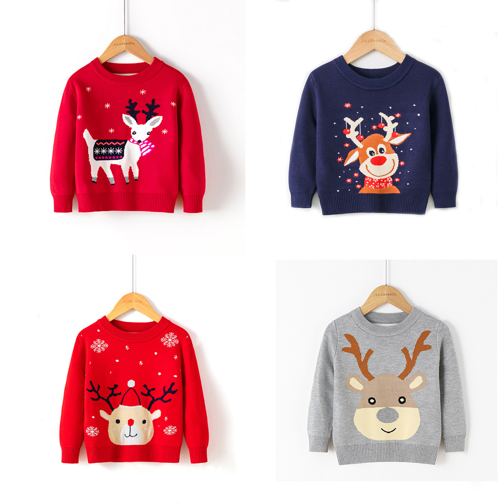 Factory wholesale boys' cartoon bottoming pullover girls' round neck Christmas sweater children's Korean-style European and American children's clothing