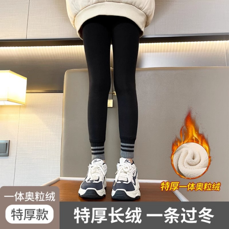 Picture of Girls' fleece-lined leggings autumn and winter outer wear children's pants winter one-piece velvet thickened medium and big children tight warm pants