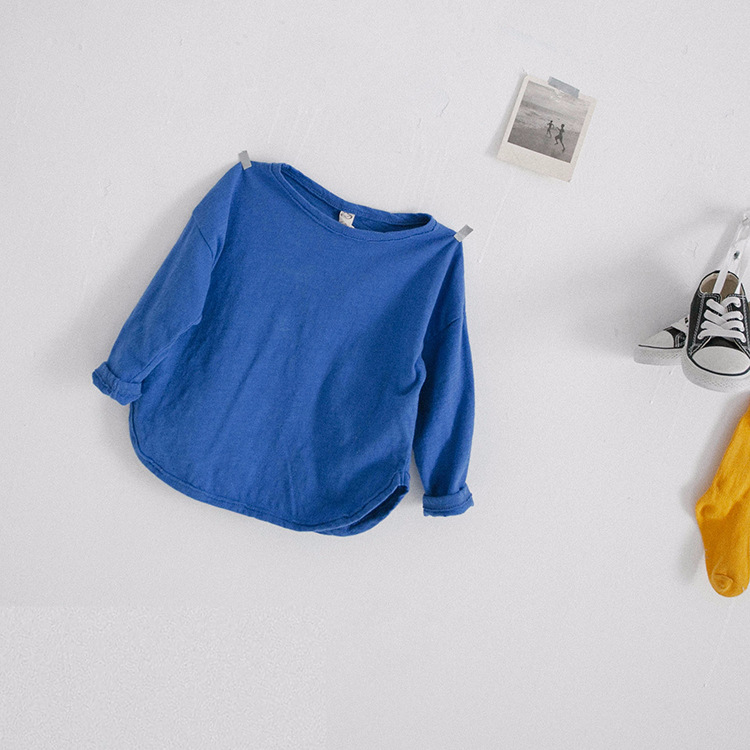 Picture of Autumn Boys' Long-Sleeved T-Shirts Bamboo Cotton Kidsren's Tops Category a Pure Color Round Neck Girls' Bottoming Shirts for Babies and Middle-Aged Kidsren