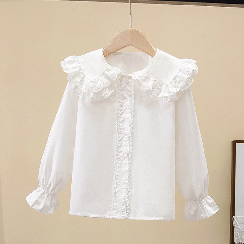 Picture of Shirt lace white girl's bottoming shirt top middle and small children's clothing student long sleeve middle and big children's inner wear overseas