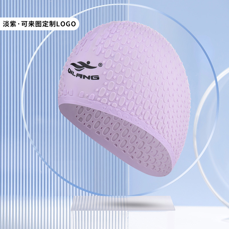 Picture of Vernon adult swimming cap silicone waterproof men's and women's water drop cap custom logo high elastic long hair ear protection large swimming cap