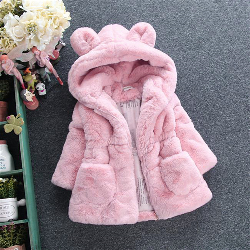 Foreign trade girls autumn and winter cotton-padded clothes small and medium-sized children's rabbit ears sweater imitation fur children's winter clothes thickened cotton-padded jacket coat