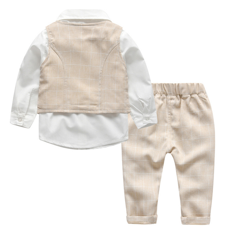 Picture of Children's Gentleman suit Children's Clothing Autumn Boy's Plaid Vest Three-piece suit Shirt Trousers Clothes One-piece