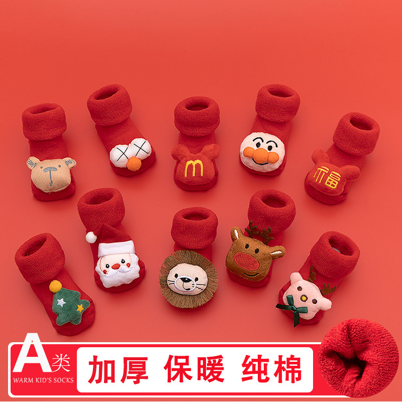 Picture of Newborn baby baby terry socks autumn and winter thick non-slip Christmas socks toddler red floor socks wholesale