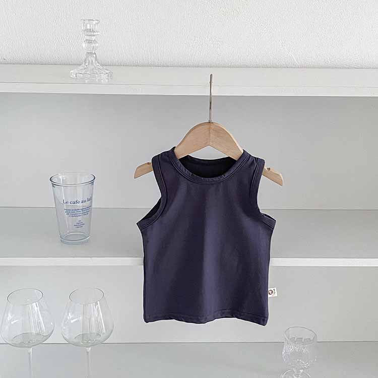 Picture of Summer Children's Vest Top Boy's and Boy's Baby's Pure Cotton Solid Color Sleeveless Shirt Baby's All-match Basic Base Shirt T-shirt