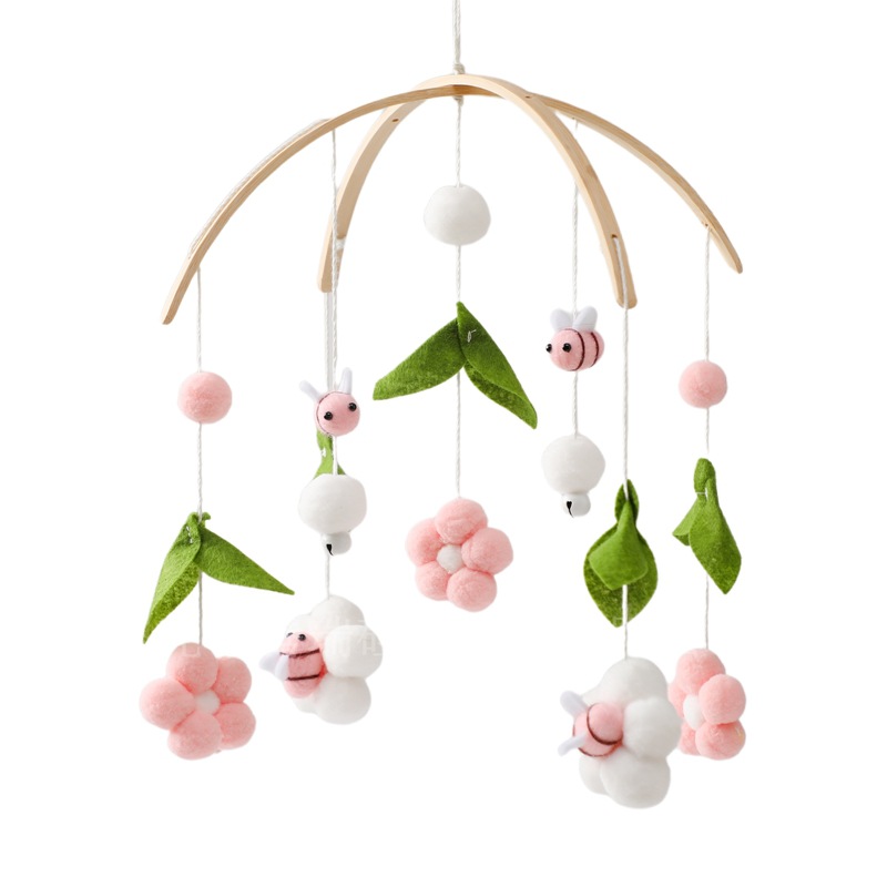 Picture of Ins Style Bee Flower Handmade Woven Bed Bell Nordic Style Crib Bee Bed Bell Children's Room Pendant Wind Bell