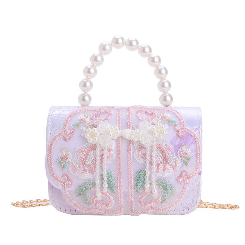 Picture of Ethnic Embroidered Children's Pearl Handbag Girl's Small Change Bag Fashion Cute Princess Chain Crossbody Bag