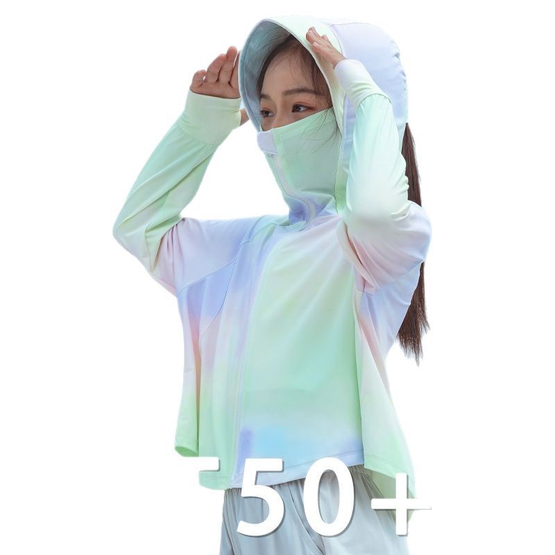 Picture of 25 New Tie-dye Children's Outdoor Sunscreen Clothing with Hat Brim Outdoor Set Fashionable Children's Sunscreen Clothing Women's Summer Thin Ice Silk