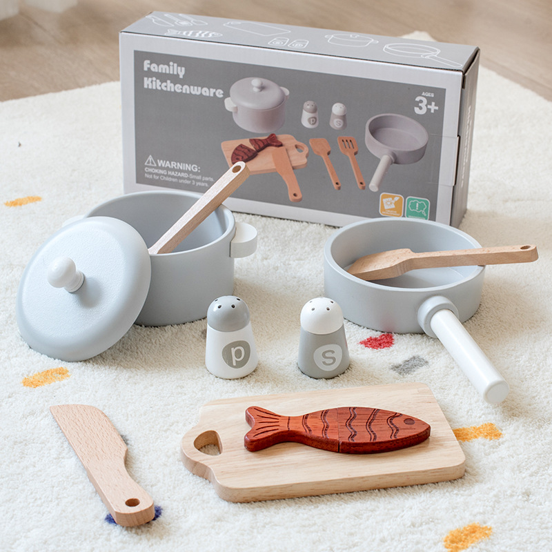 Picture of Children's simulation kitchen toys wholesale wooden kitchen utensils pot girls play house baby cooking toys