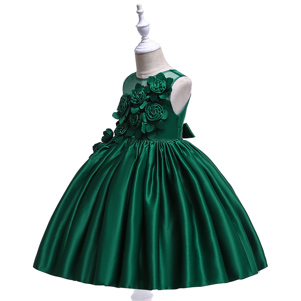 Picture of 2024 cross-border children's mesh tube chest three-dimensional flower host performance dress princess dress forged cloth solid color