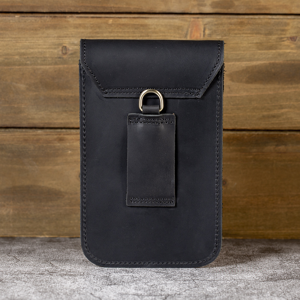 Picture of Factory Outlet Crazy Horse Leather Mobile Phone Bag Men's Leather Vertical Ultra-thin Cover Top Layer Cowhide Trouser Waist Small Hanging Bag