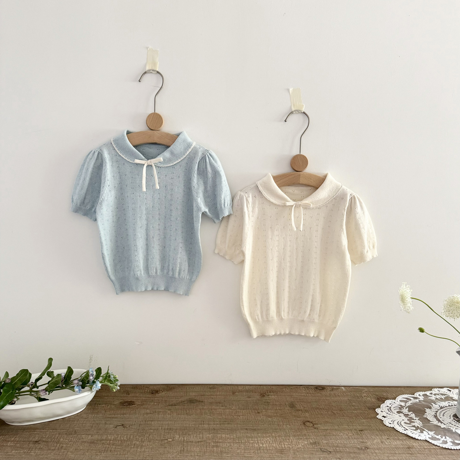 Picture of Japanese Children's Wear Girls Short-sleeved Sweater with Laps Cute Bow Short-sleeved T-shirt Ins Women's Short-sleeved Top
