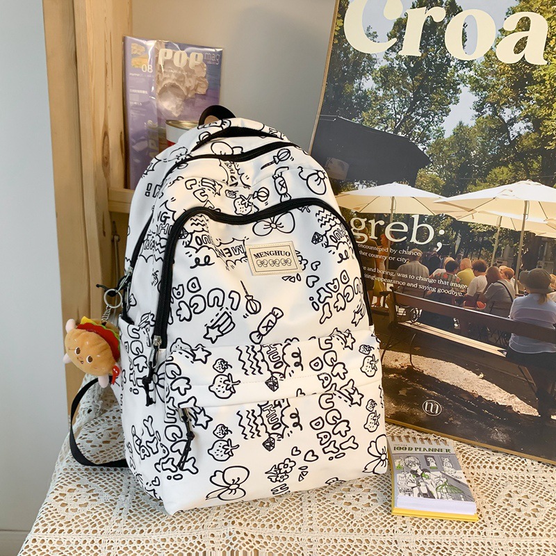 Picture of Japanese Style Fresh Style Distinctive Graffiti Junior High School Schoolbag Women's Large Capacity Casual Strawberry Bear Printed Backpack
