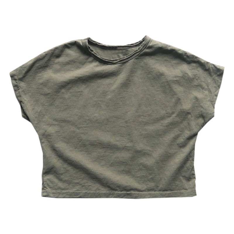 Summer Ins Korean Style Kidsren's New Tops Japanese and Korean Loose Pure Color Round Neck Simple Boys and Girls Short-Sleeved T-Shirt 3