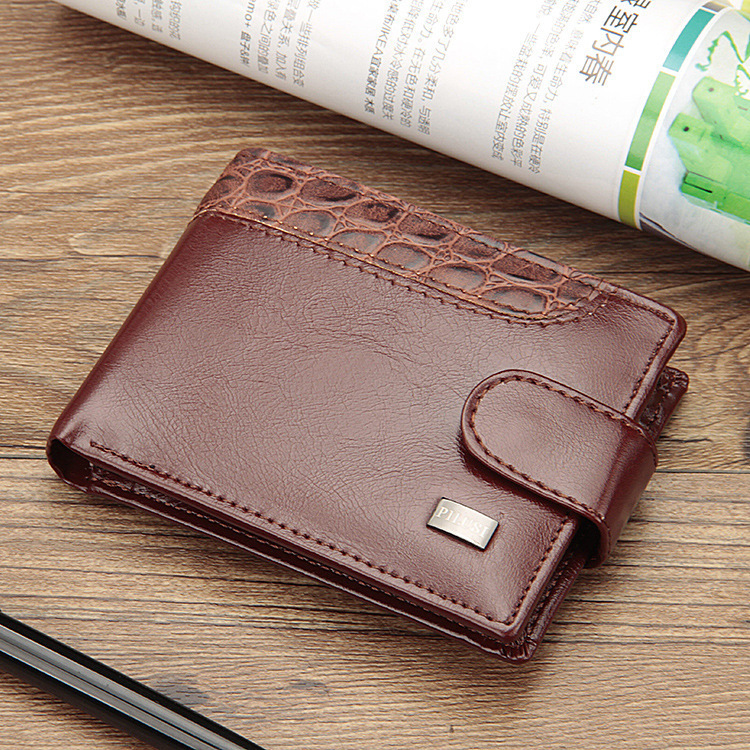 Picture of Factory direct men's small card bag European and American buckle short money clip stitching coin purse horizontal leather wallet men's
