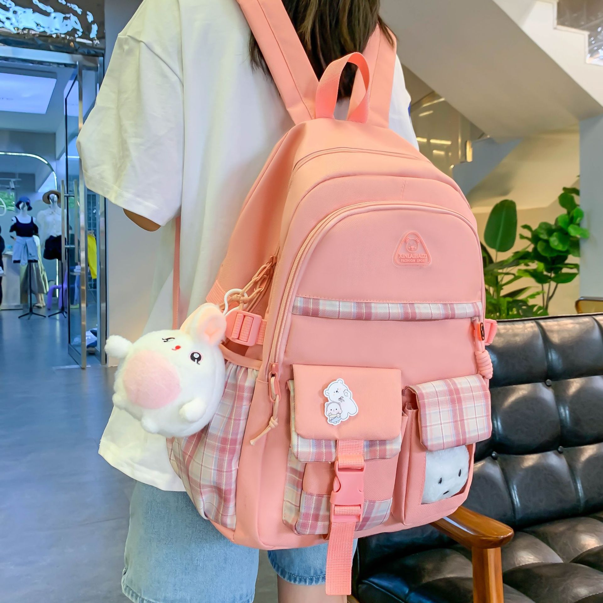 Five-piece bag women's new large-capacity junior high school girls shoulder bag campus primary school students Senior high school sturdy backpack