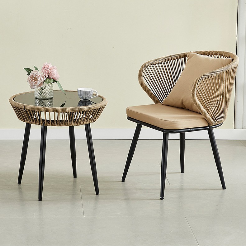 Picture of Courtyard Leisure Backrest Rattan Chair Restaurant Terrace Balcony Outdoor Chair Small Garden Cafe Combination Table and Chairs