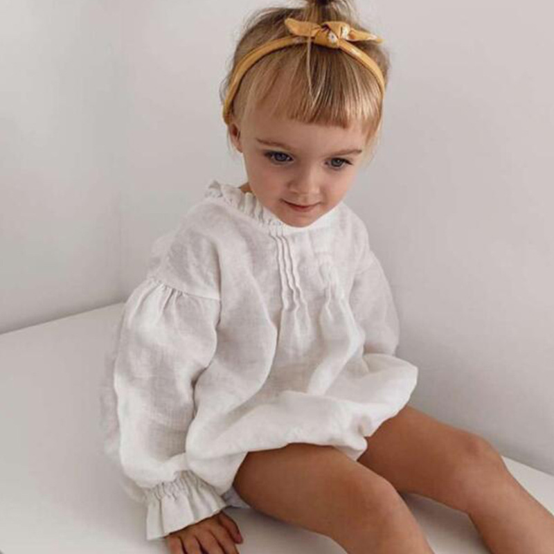 Picture of Cross-border ins European and American Climbing Wear Long-sleeved jumpsuit Solid Color Linen Hatshirt Wrap Baby Girl Baby Clothes