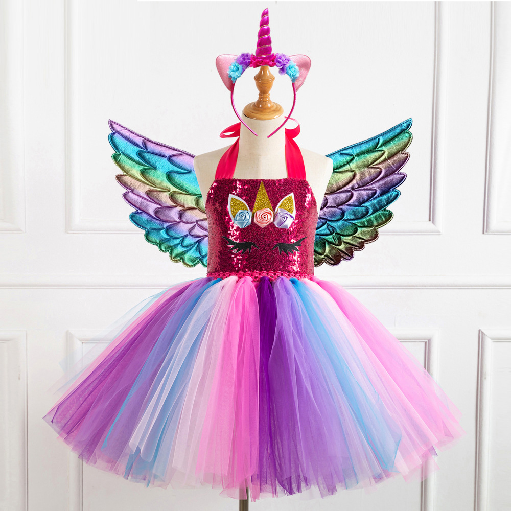 Picture of European and American Children's Clothing Sequin Mesh Handmade Girl's Dress Children's Performance Dress Princess Dress One-Corner Headwear