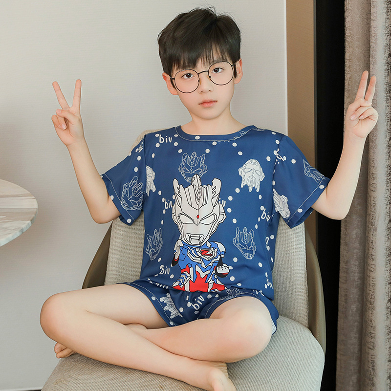 Picture of Children's Pajamas Boy's Summer Ice Silk Boy's Silk New Thin Short-sleeved Home Clothes suit