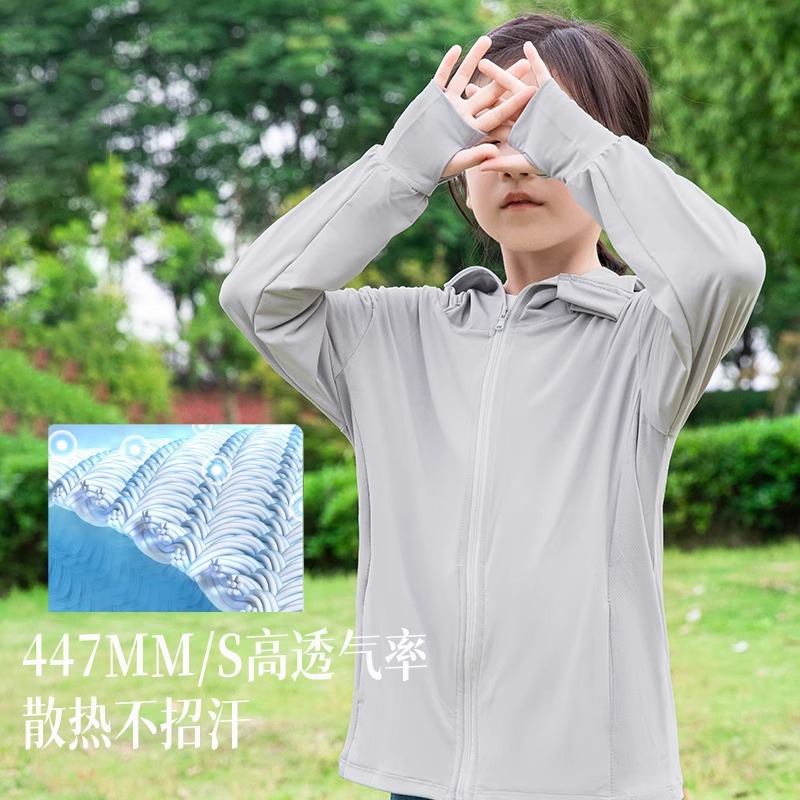 Picture of Girls' Sunscreen Clothing Boys' Summer Ice Silk Cool Sense Hat Brim UV Protection 2025 New Style Children's Sunscreen Clothing