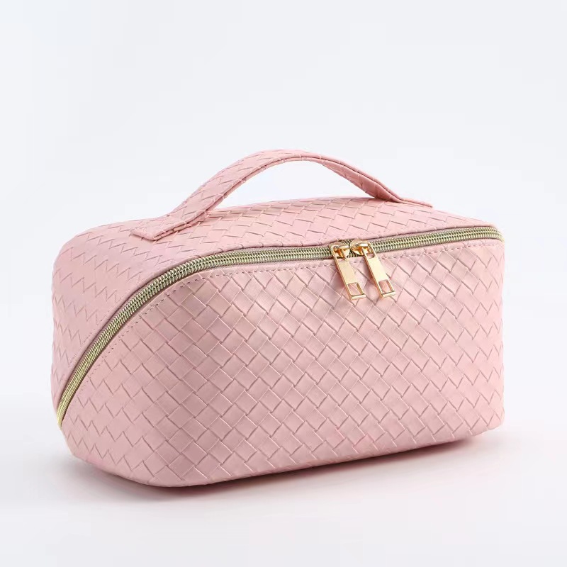 Picture of New PU woven leather plaid embossed portable cosmetic bag large capacity cosmetic storage bag for Amazon