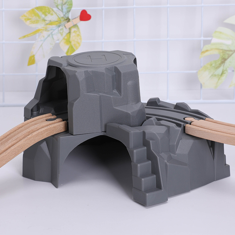 Picture of Children's wooden train accumulation wooden track accessories simulation tunnel cave double-layer toy rich scene accessories