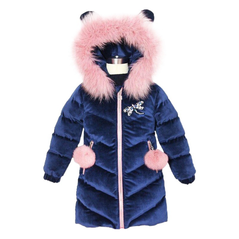 Girls' Cotton-padded 2024 New Korean Style Lisi Velvet Winter Coat Mid-length Cotton-padded Coat Children's Wear Thickened Cotton-padded Coat