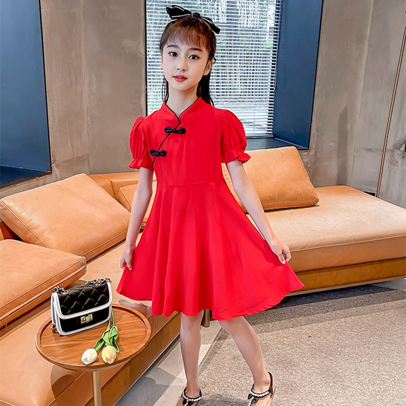 Picture of Girls' Cheongsam Summer Internet-famous Foreign-style Little Girl's Improved Cheongsam Dress Children's Summer dress Chinese Style Tang Dress