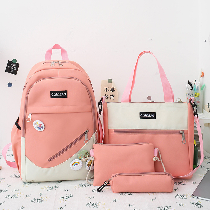 Picture of Schoolbag Female College Student Korean-style Cute Bear Pendant Backpack Senior high school Student Campus Canvas Four-piece Backpack