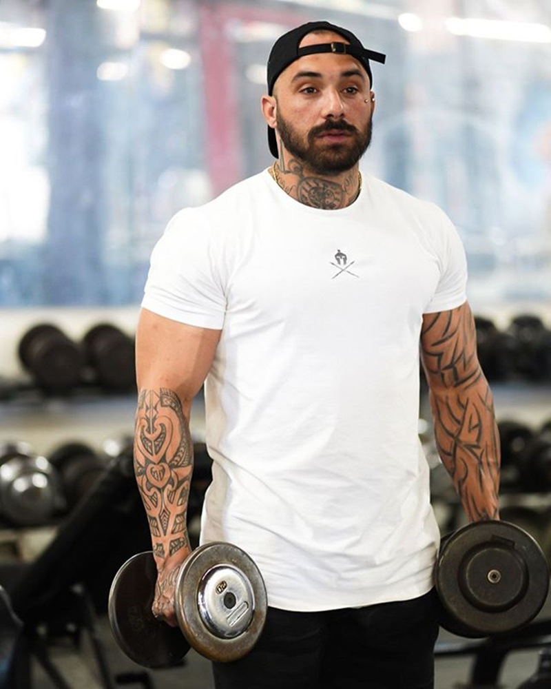 2020 summer muscle running sports training short sleeve men's leisure slim cotton T-shirt fitness clothing factory direct sales