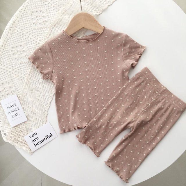 Picture of Baby Pajamas Summer Thin Set Polka Dot Fashionable Girls Summer Two-Piece Set Home Clothes Children's Air-Conditioned Clothes for Women