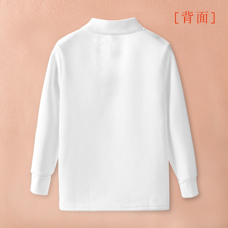 Picture of Children's White Polo Shirt Long Sleeve Lapel White T-shirt Winter Fleece-lined Thickened Warm T-shirt for Big Kids Students