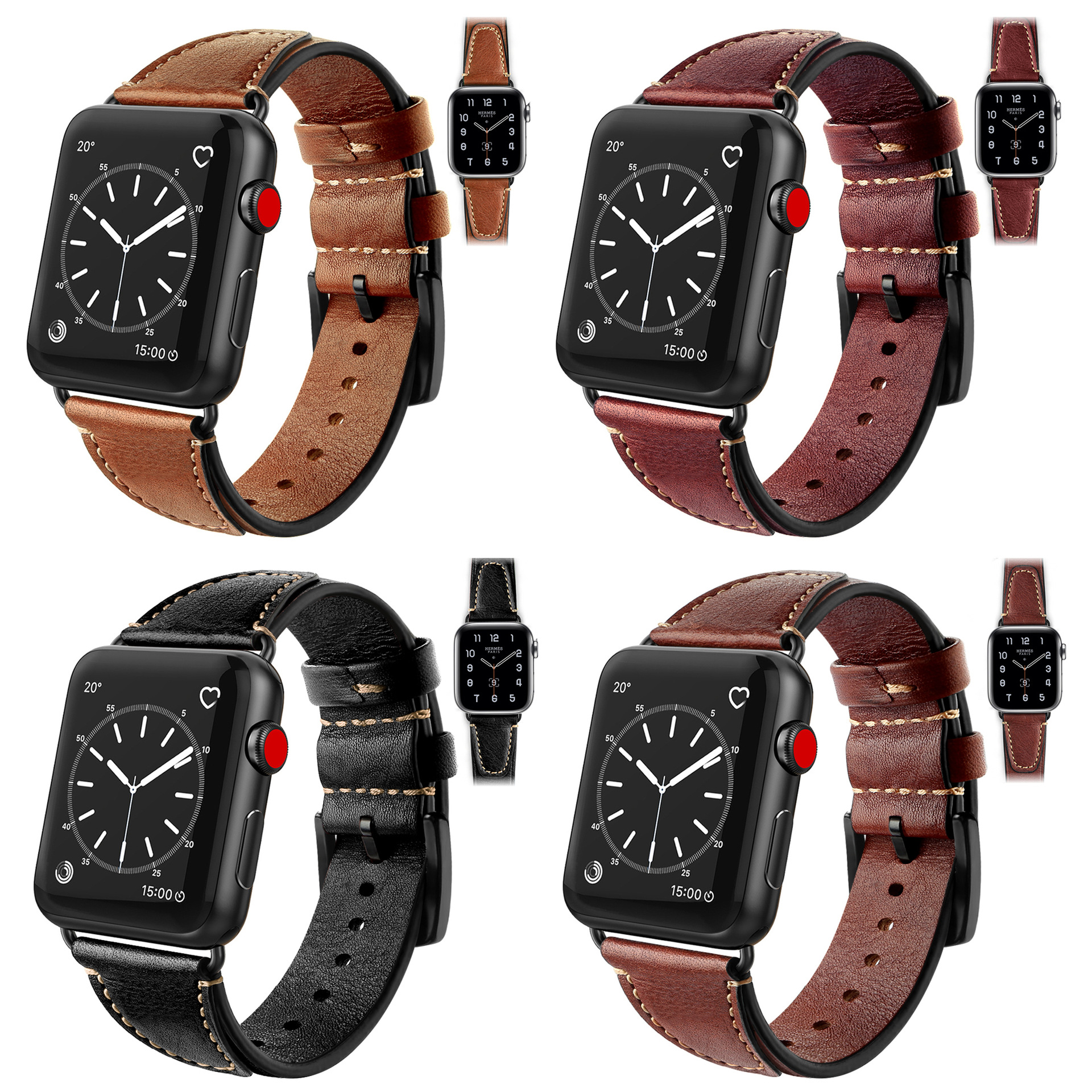 For Apple Watch Strap Nail Cover Leather Car Line iwatch1098765432ultra2 Watch Belt