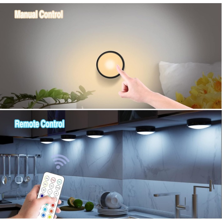 Picture of Cross-border LED spotlight with wireless remote control 16 colors RGB dimmable cabinet light battery powered pickup light closet light