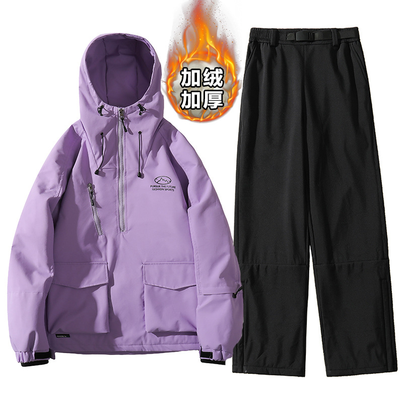Picture of in stock Wholesale Snowboard Ski Suit Hooded Girls Bright Color Waterproof Warm fleece-lined Thickened Jacket Mountaineering Suit