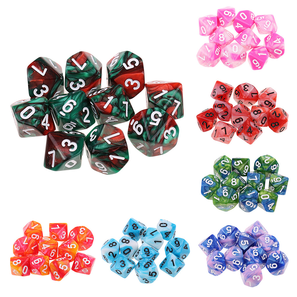 10 Two-sided Digital Dice 0-9 Ten-sided Multi-sided Dice Digital Color Dungeons & Dragons Board Game Dice