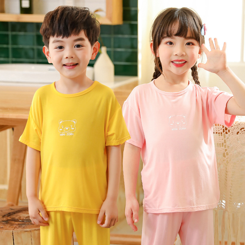 Picture of Summer new children's home clothing set modal boys and girls short sleeve pants set a generation of hair