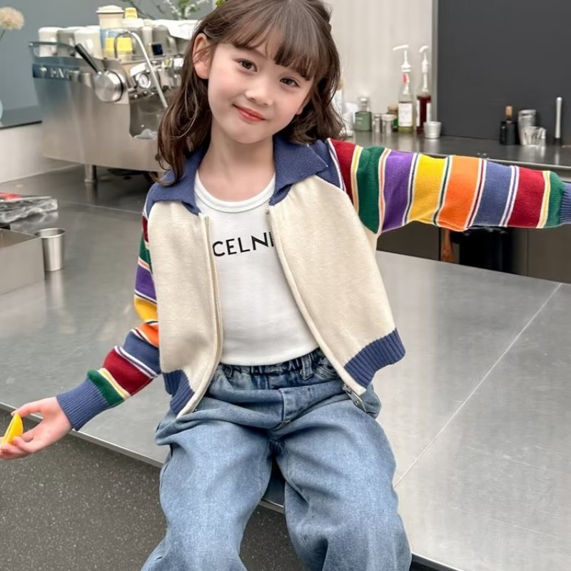 Girls' Sweater Coat Thin Spring and Autumn 2023 New Style Fashionable Autumn Children's Early Autumn Knitted Cardigan Autumn Wear